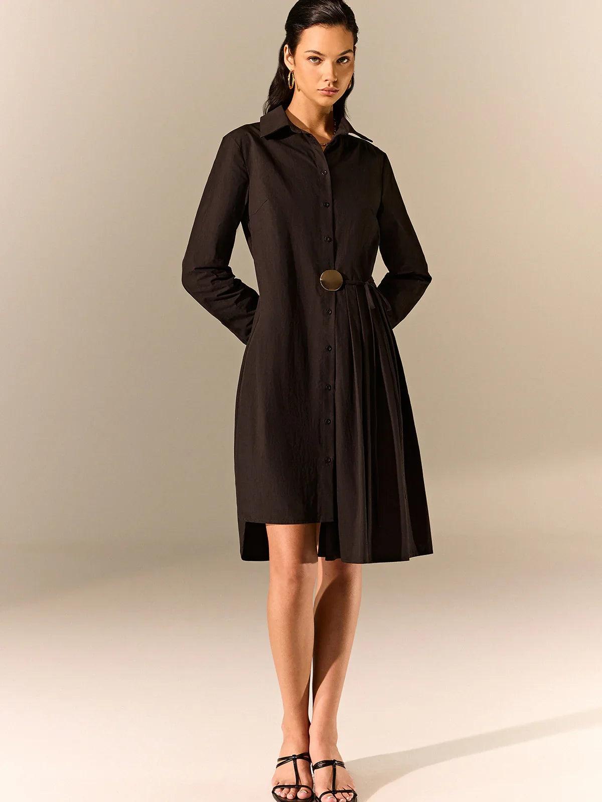 Asymmetric Pleated Hem Shirt Dress