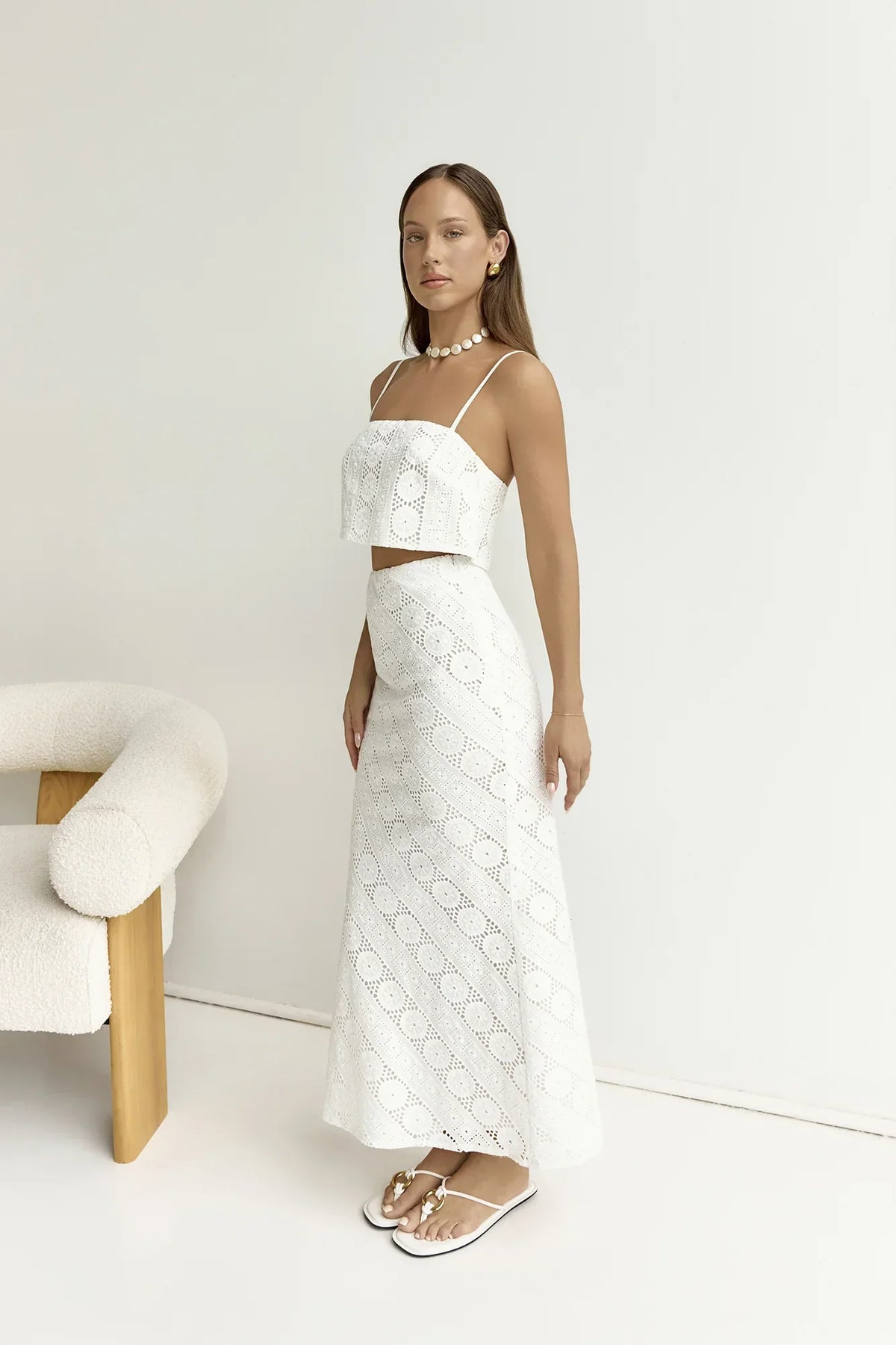 Island Calm Embroidered Crop Top White