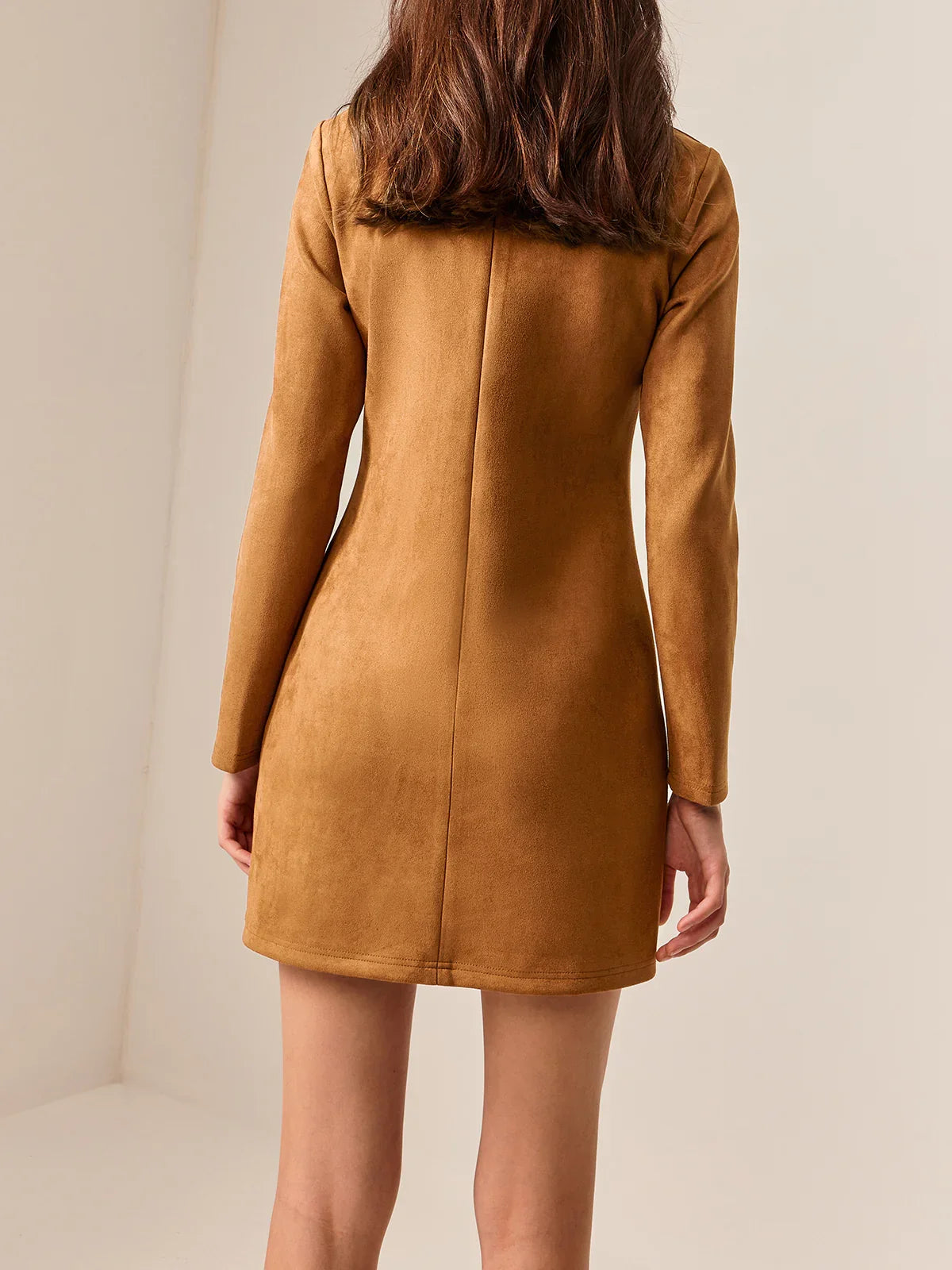Suede Effect Metal-Detail Short Dress