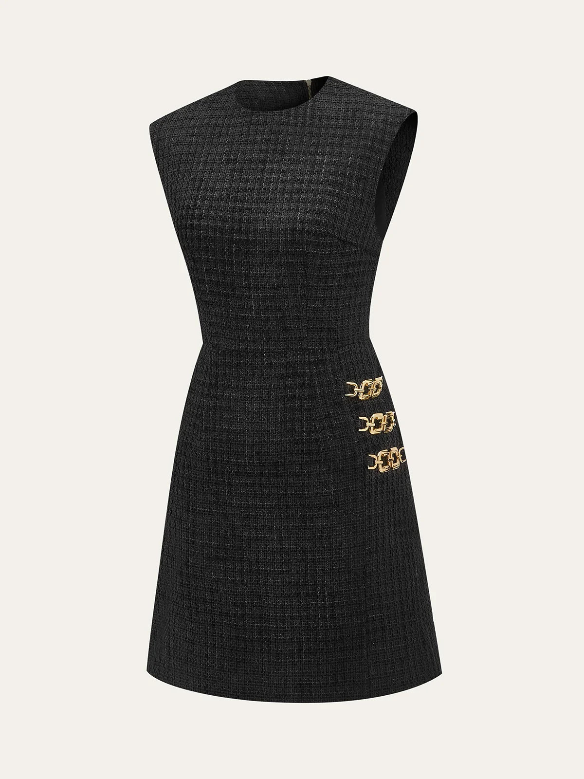 Chain Detail Tweed Sleeveless Mini Dress