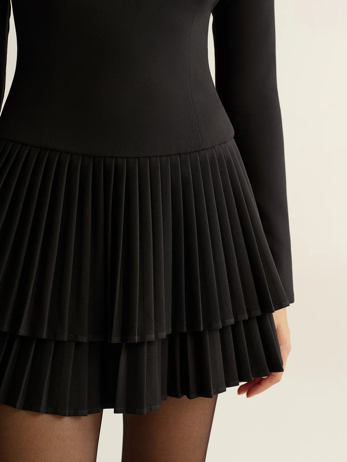 Long Sleeve Tiered Pleated Mini Dress