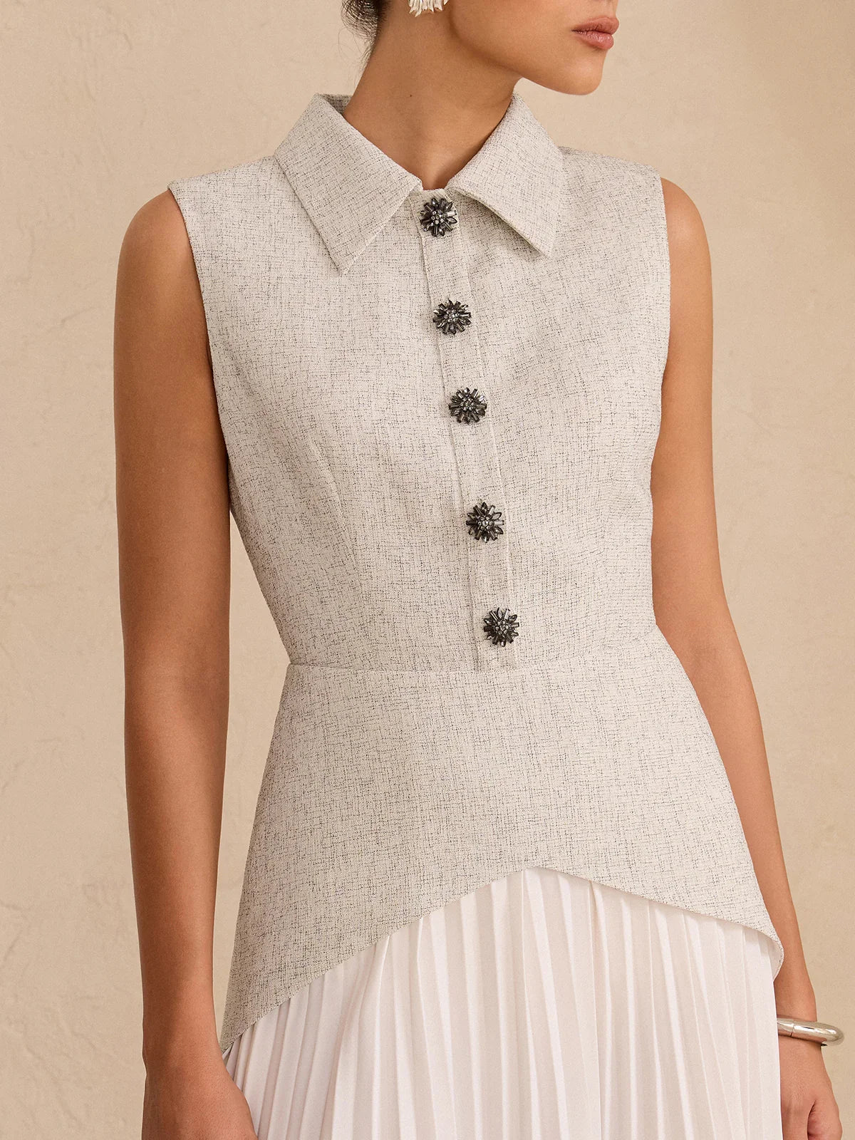 Sleeveless Collared Top Panel Pleated Skirt Mini Dress