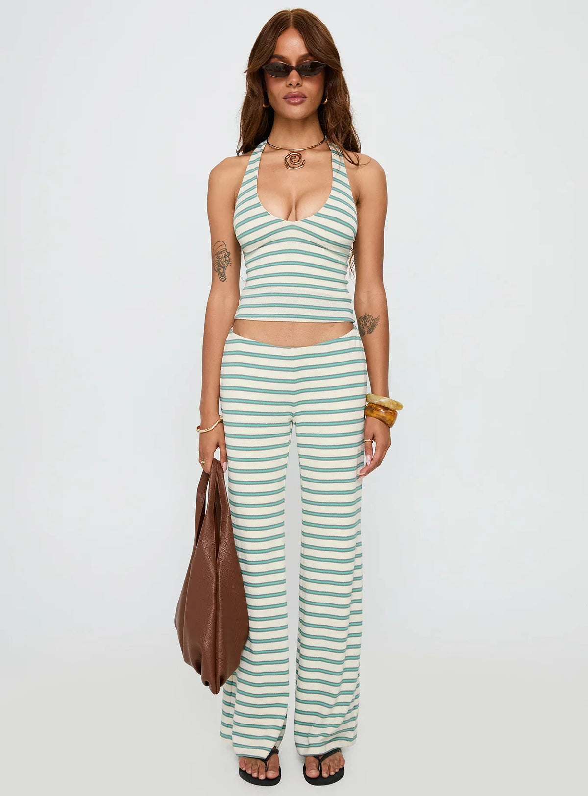 Anora Halter Wide Leg Set Blue / White Stripe