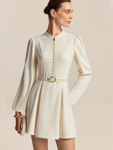 Cotton & Linen Belted Button Mini Dress
