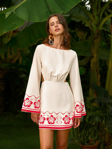 Floral Embroidered Backless Tie Dress