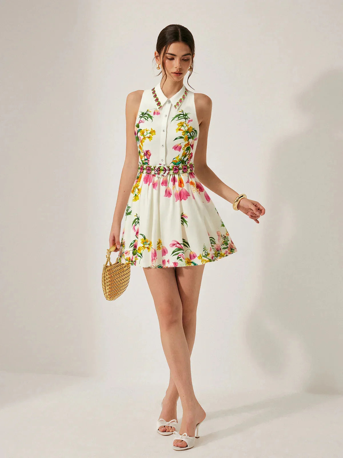 Floral Print Belted Mini Dress