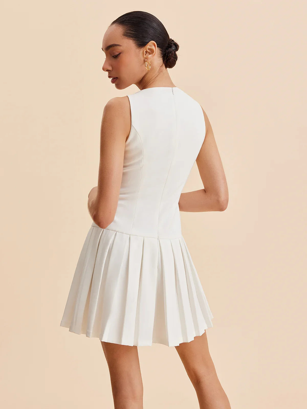 Metal-Button Pleated Tank Dress