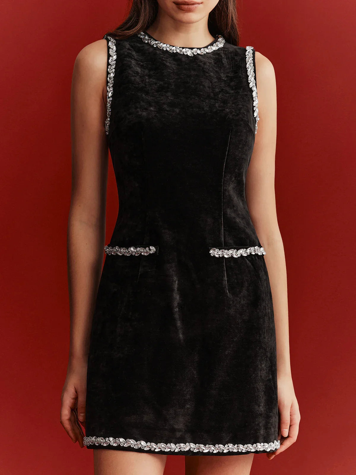 Crystal-Embellished Velvet Shift Dress