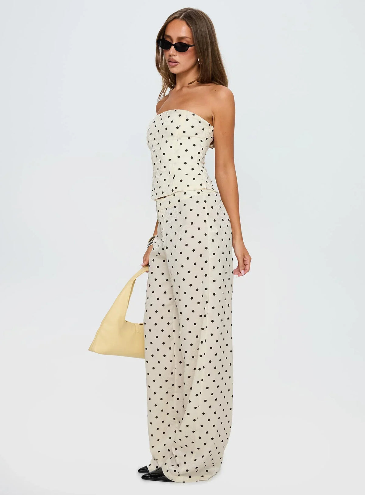 Powdered Sugar Strapless Set Cream Polka