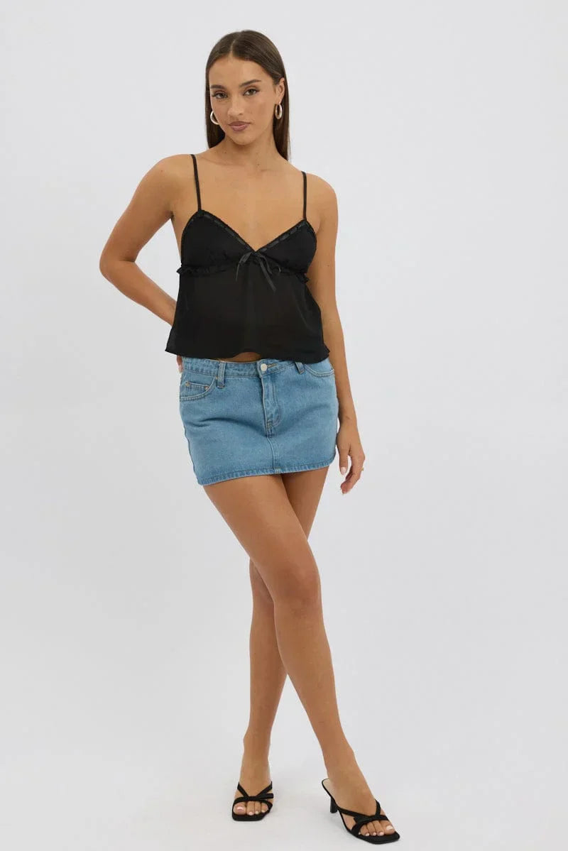 Black Lace Tape Cami Sleeveless Sweetheart Satin