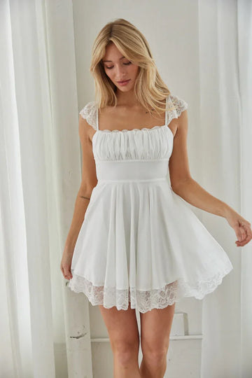 Scarlett Lace Trim Flutter Strap Babydoll Mini Dress