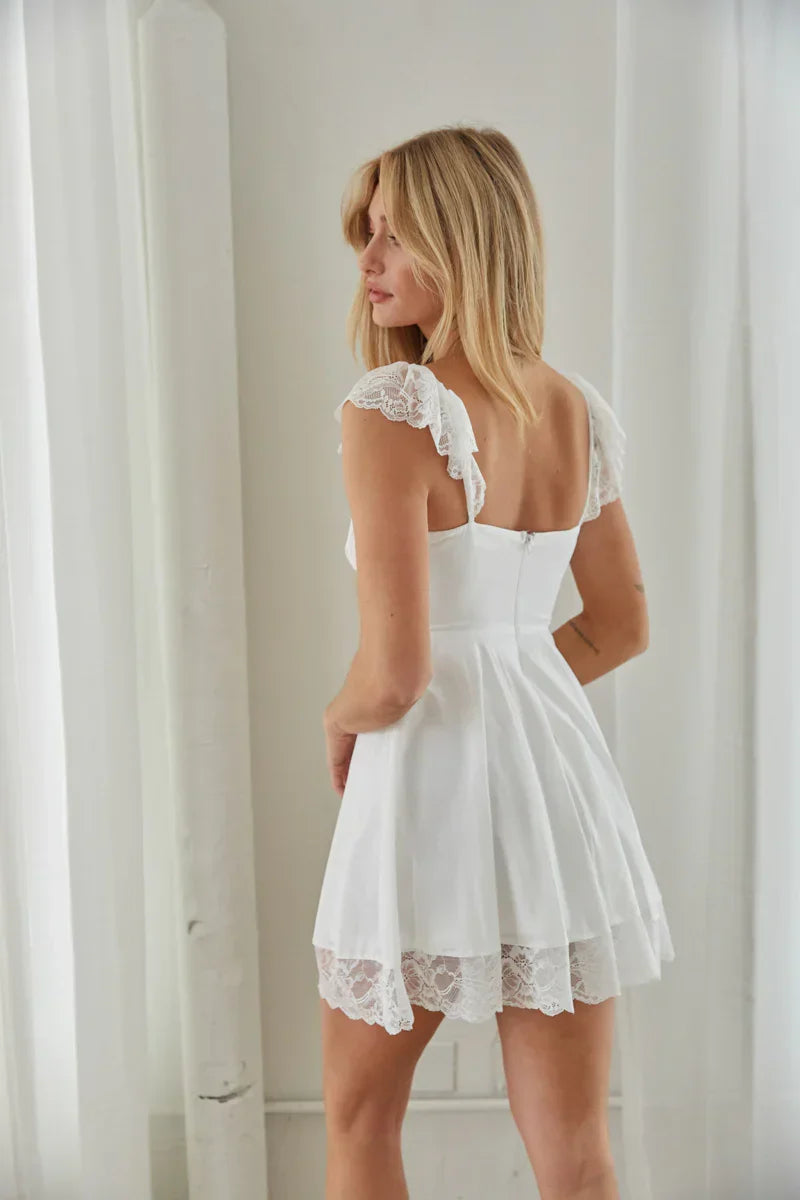 Scarlett Lace Trim Flutter Strap Babydoll Mini Dress