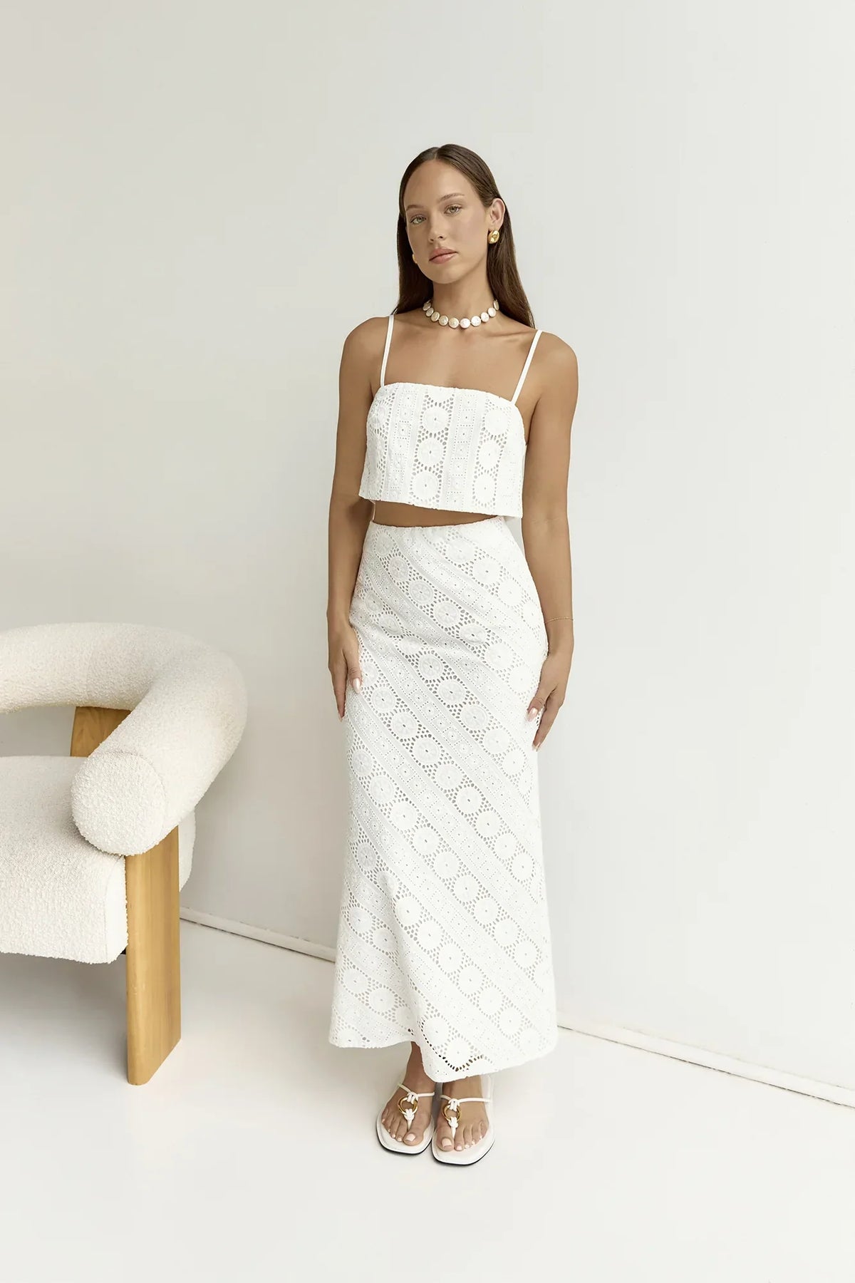 Island Calm Embroidered Crop Top White