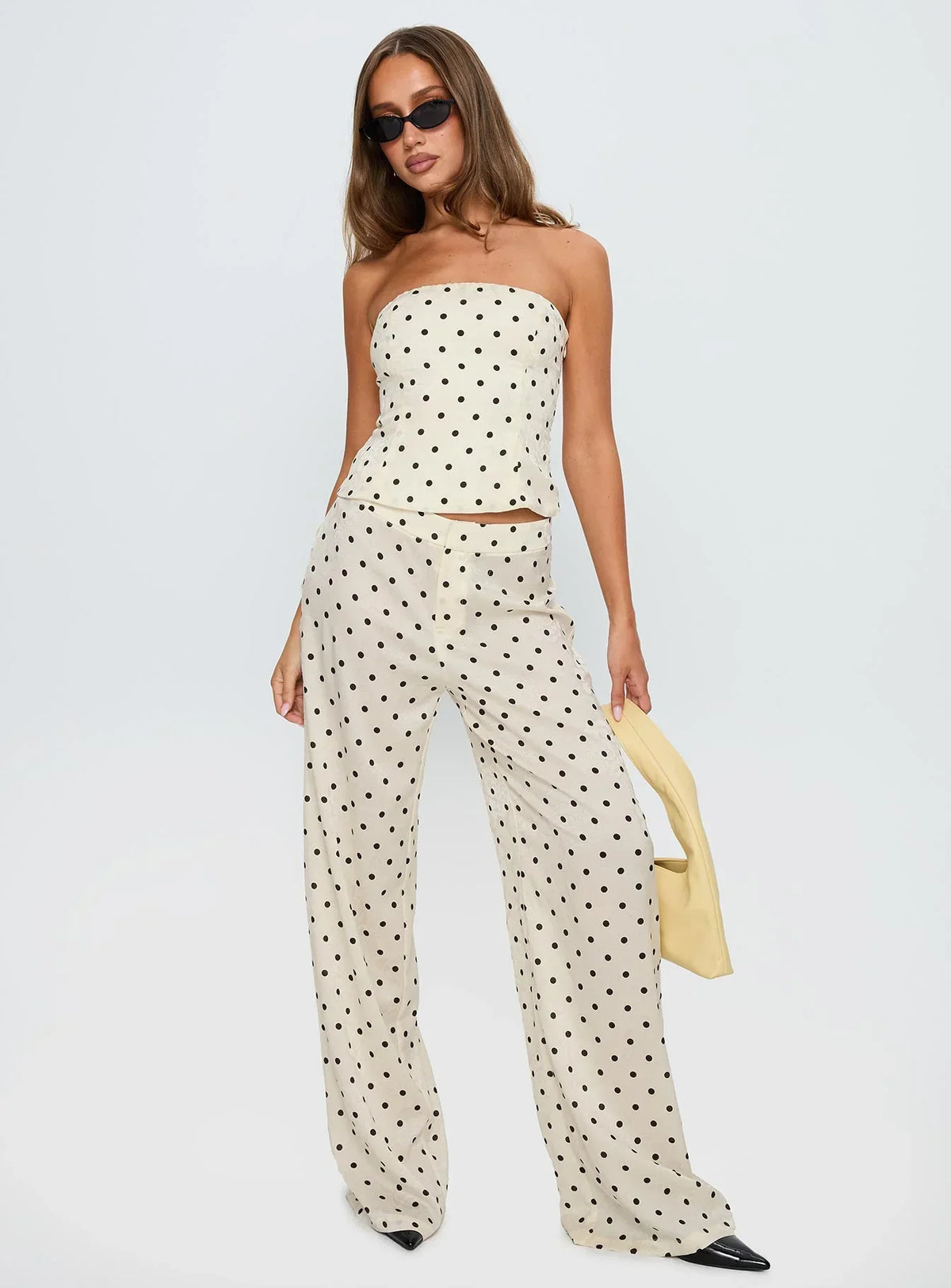 Powdered Sugar Strapless Set Cream Polka