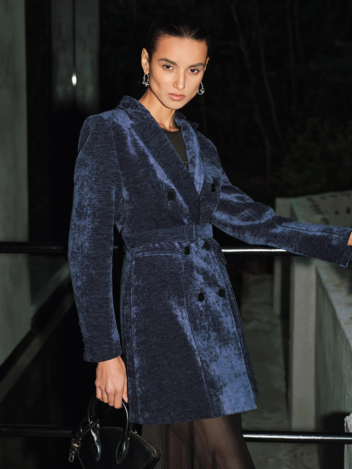 Velvet Double-Breasted Belted Blazer Dress