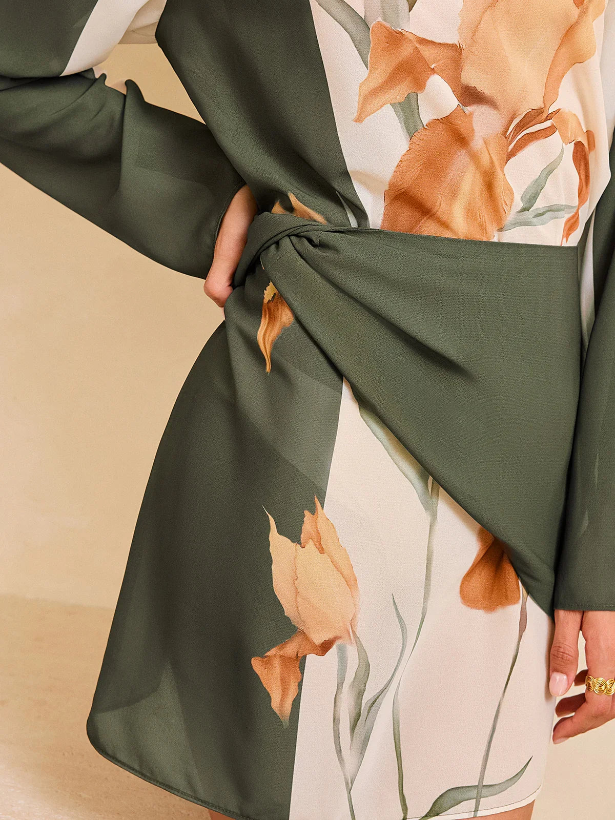 Floral Print Long Sleeve Wrap Dress