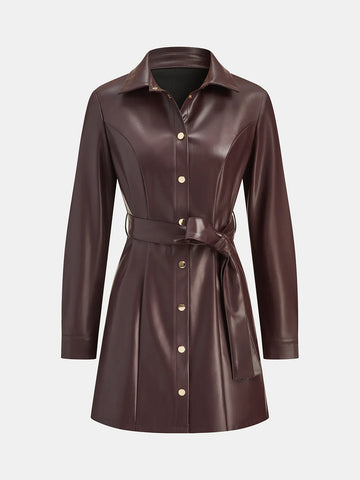 Belted Faux Leather Shirt Dress