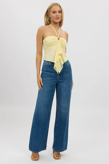 Denim Wide Leg Jeans Mid Rise