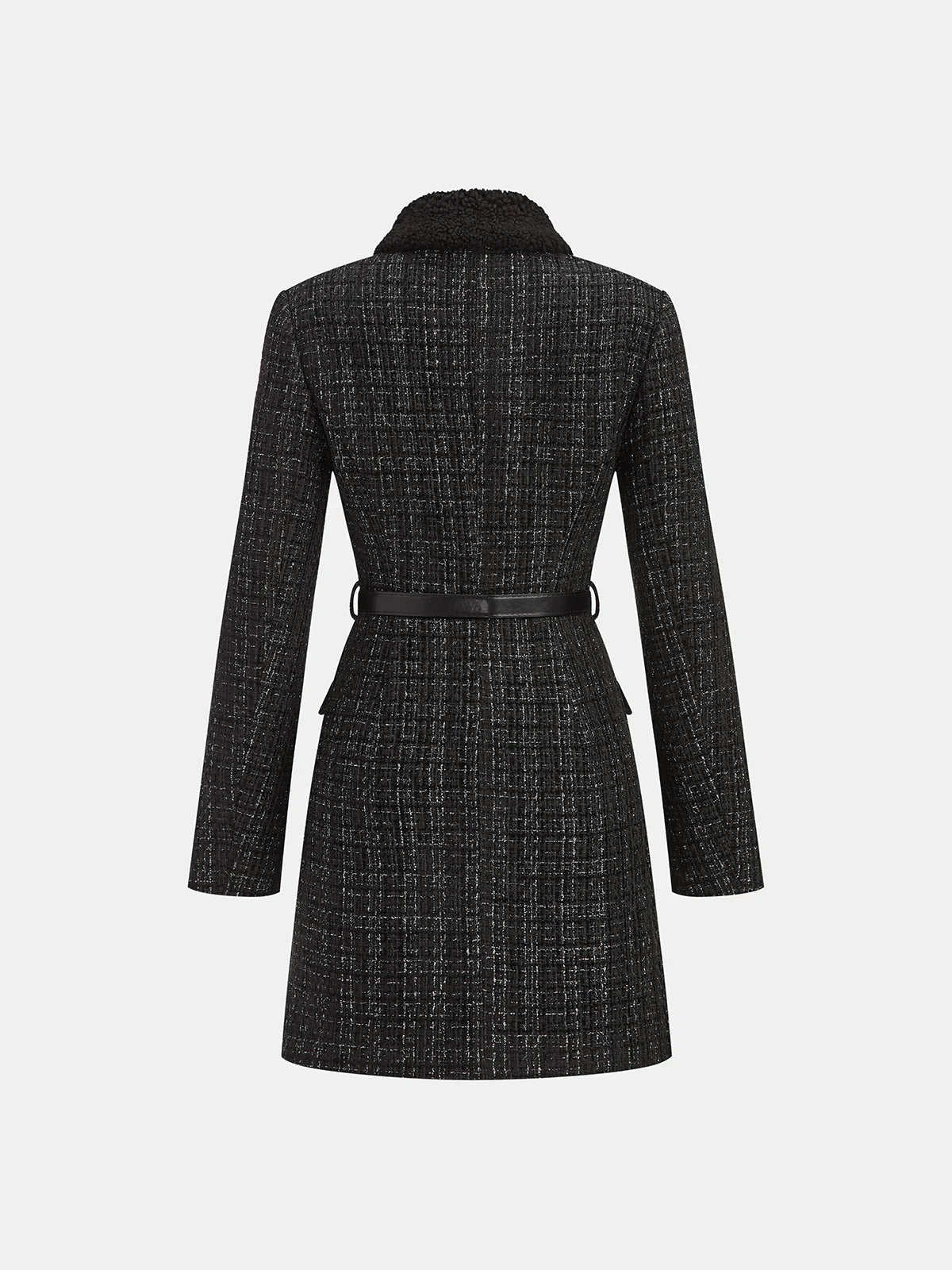 Faux Fur Collar Tweed Belted Mini Dress