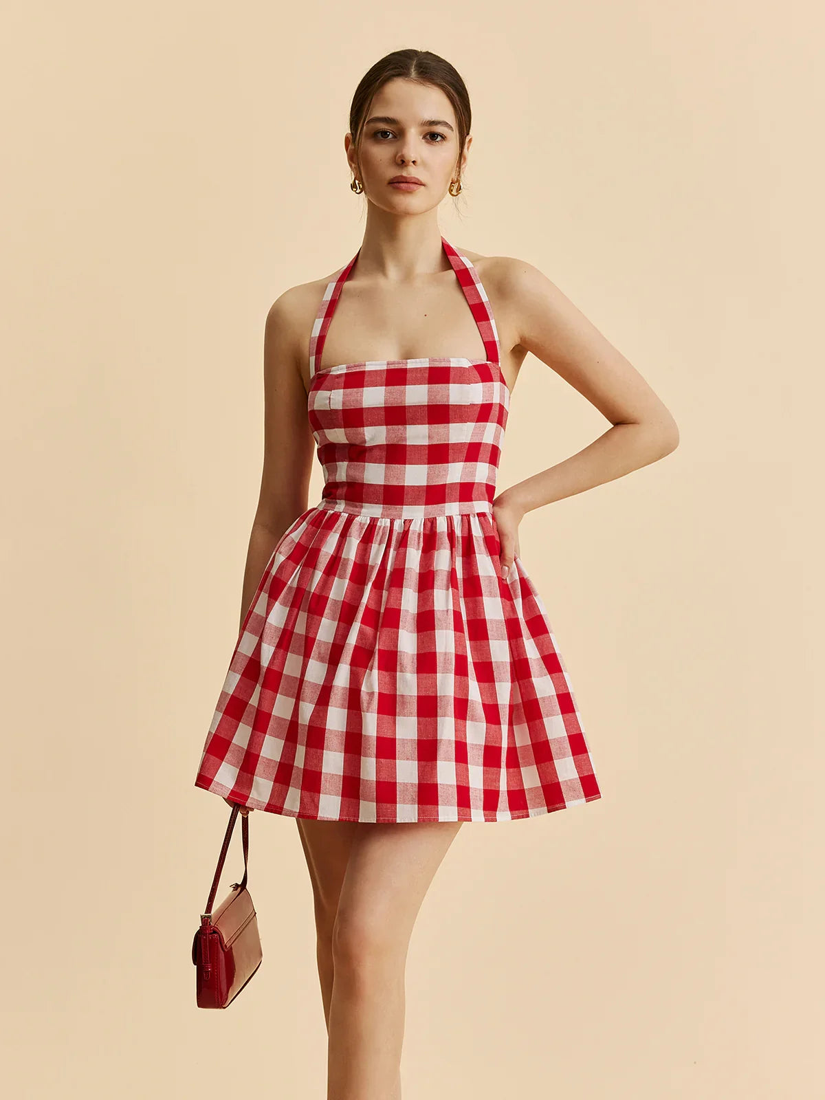 Plaid Halter Flare Dress