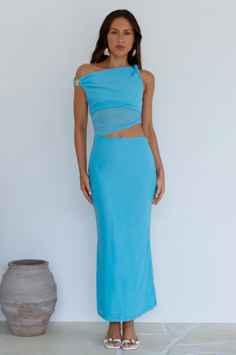 Summer Moon Off The Shoulder Maxi Dress Blue