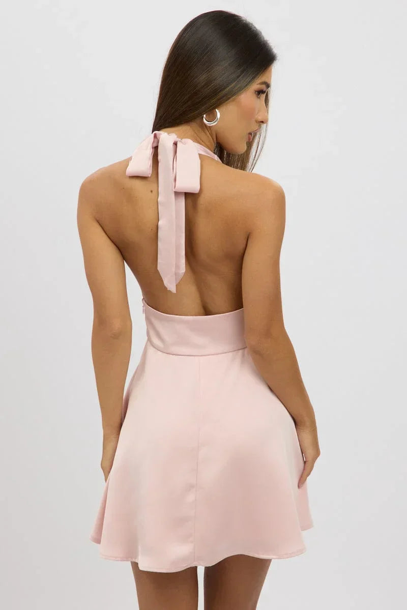 Pink Halter Neck Dress Mini
