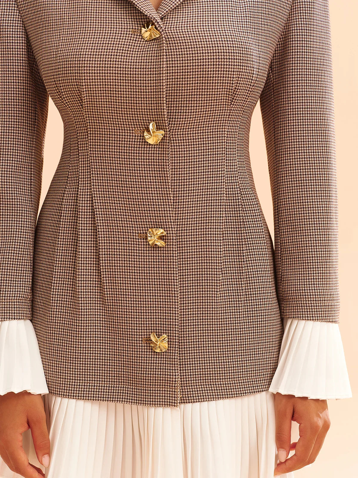 Pleated Hem Panel Houndstooth Blazer Dress