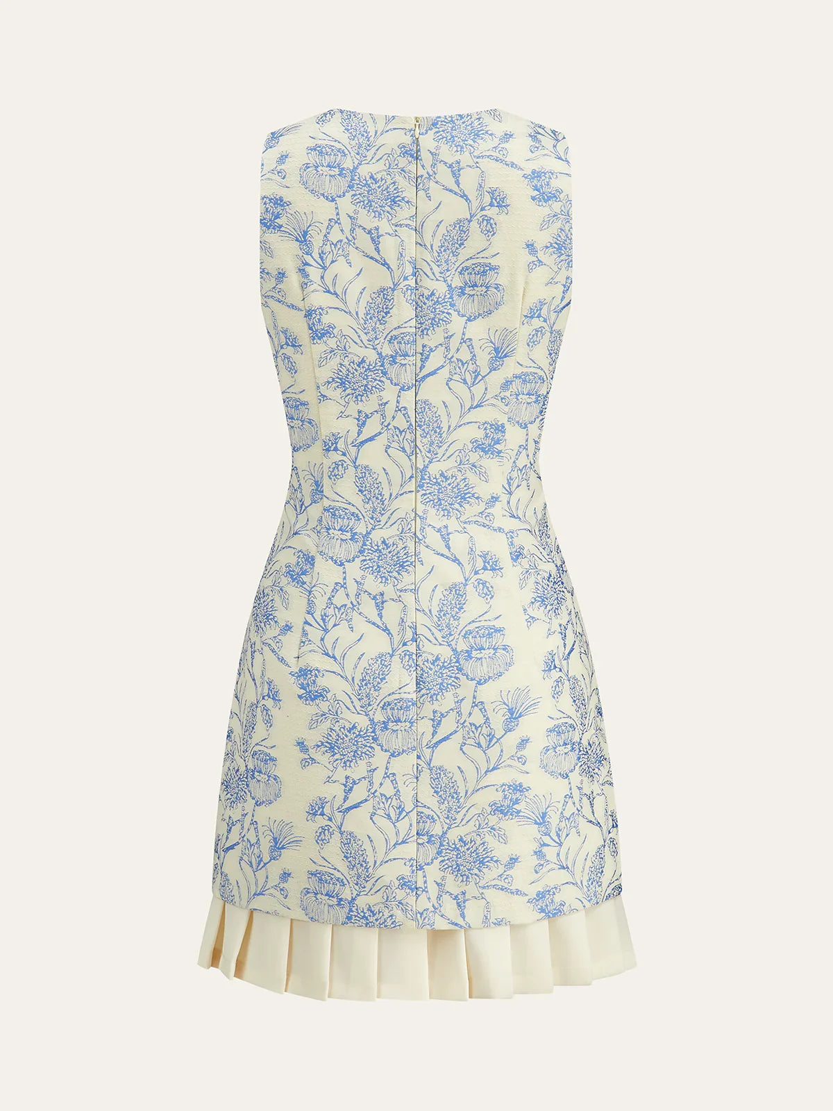Floral Printed Sleeveless Dress with Pleated Hem