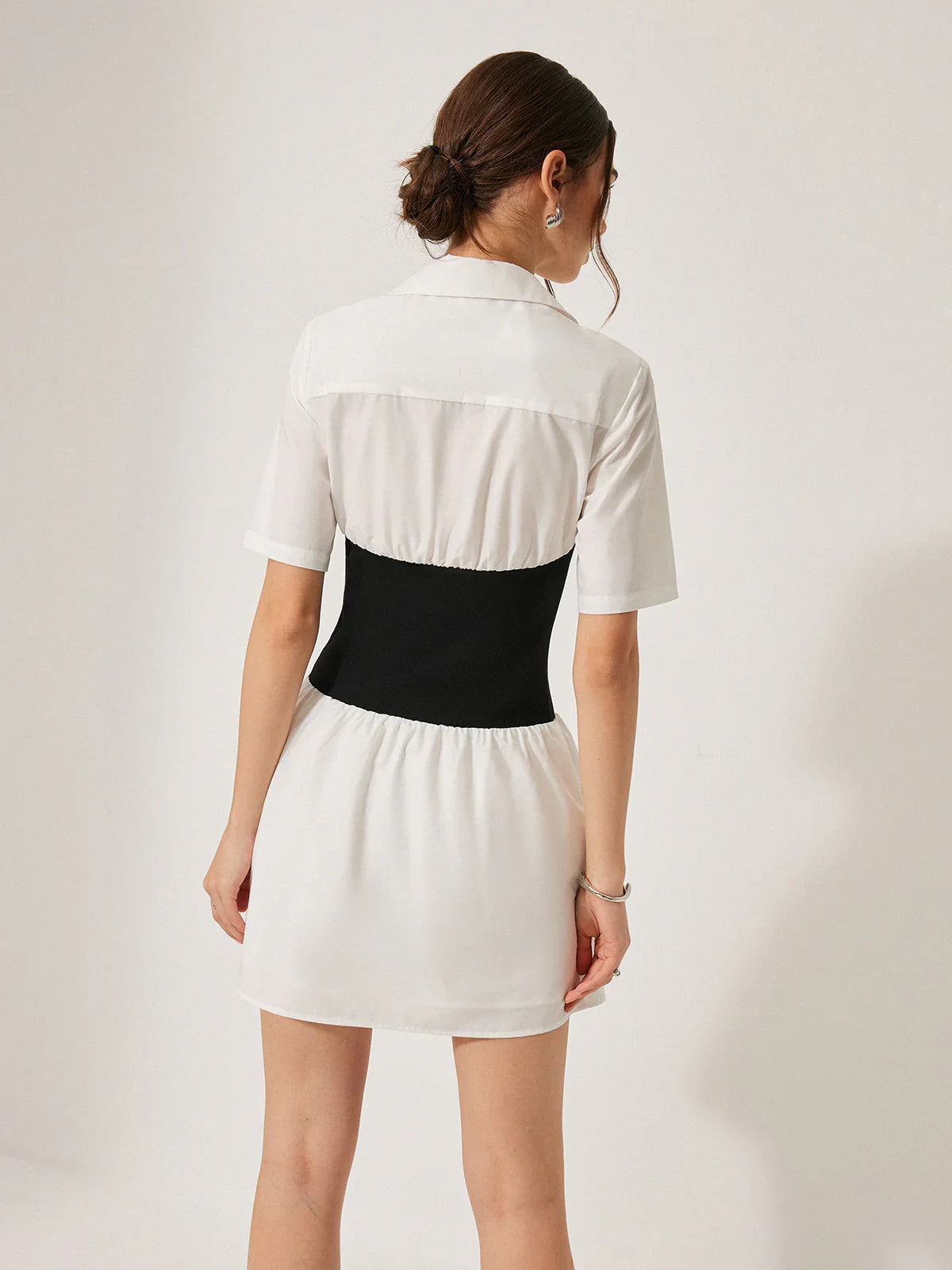 2 in 1 Panel Decor Button Lapel Shirt Dress