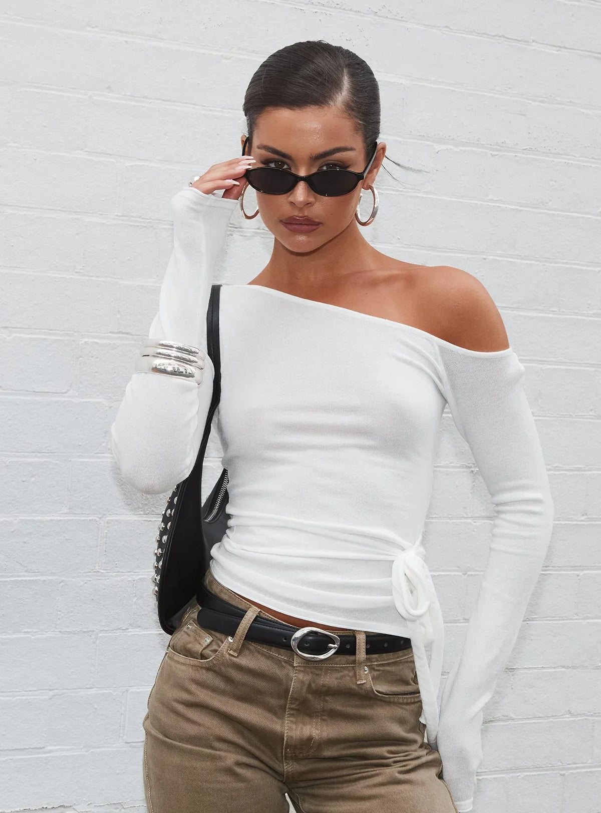 Kastor One Shoulder Long Sleeve Top White