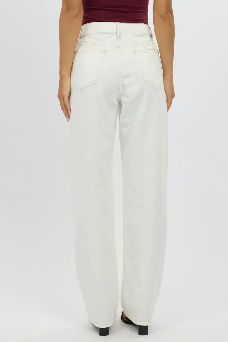 White Straight Jeans High Rise
