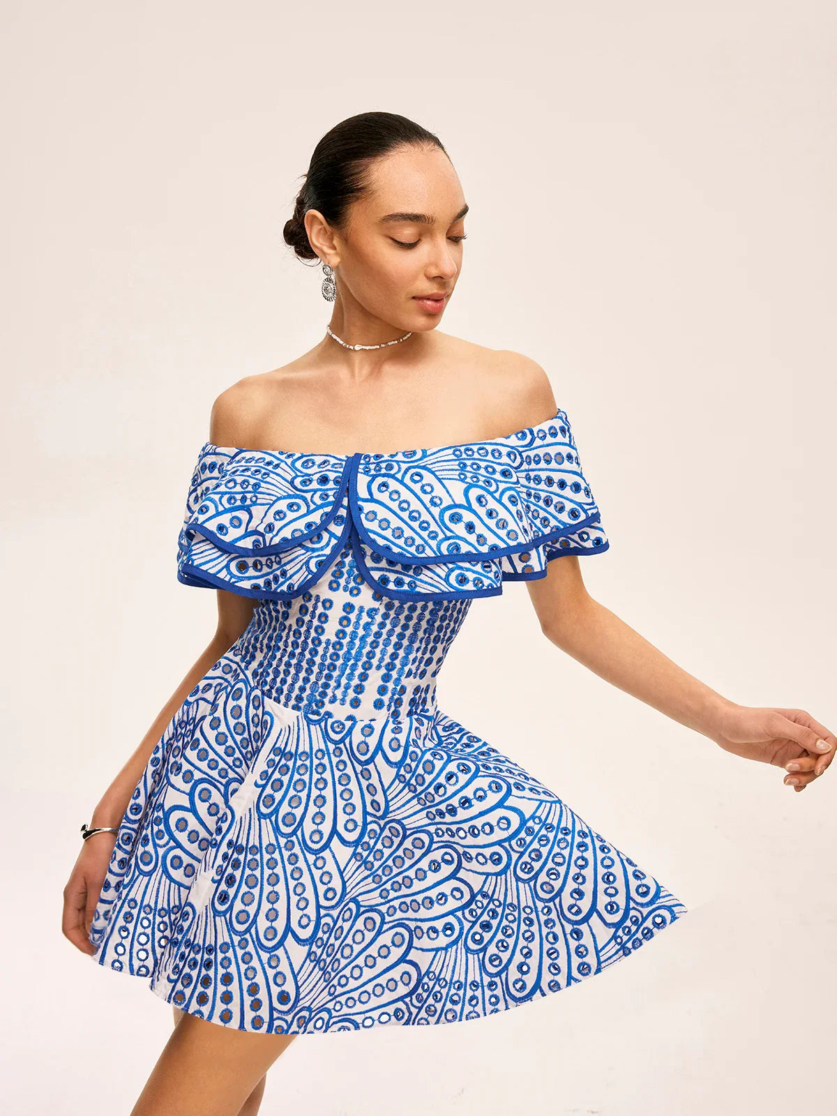 Semi-Sheer Off-Shoulder Ruffled Dress