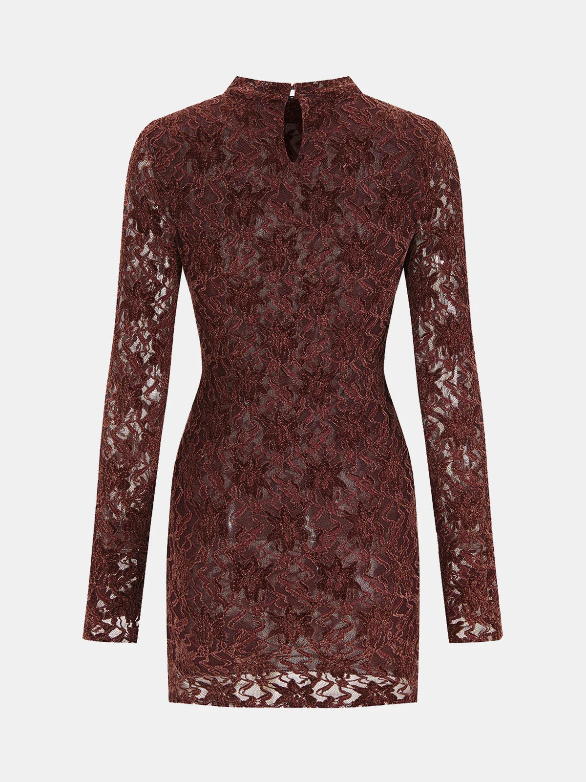 Lace-Jacquard Long-Sleeve Mini Dress