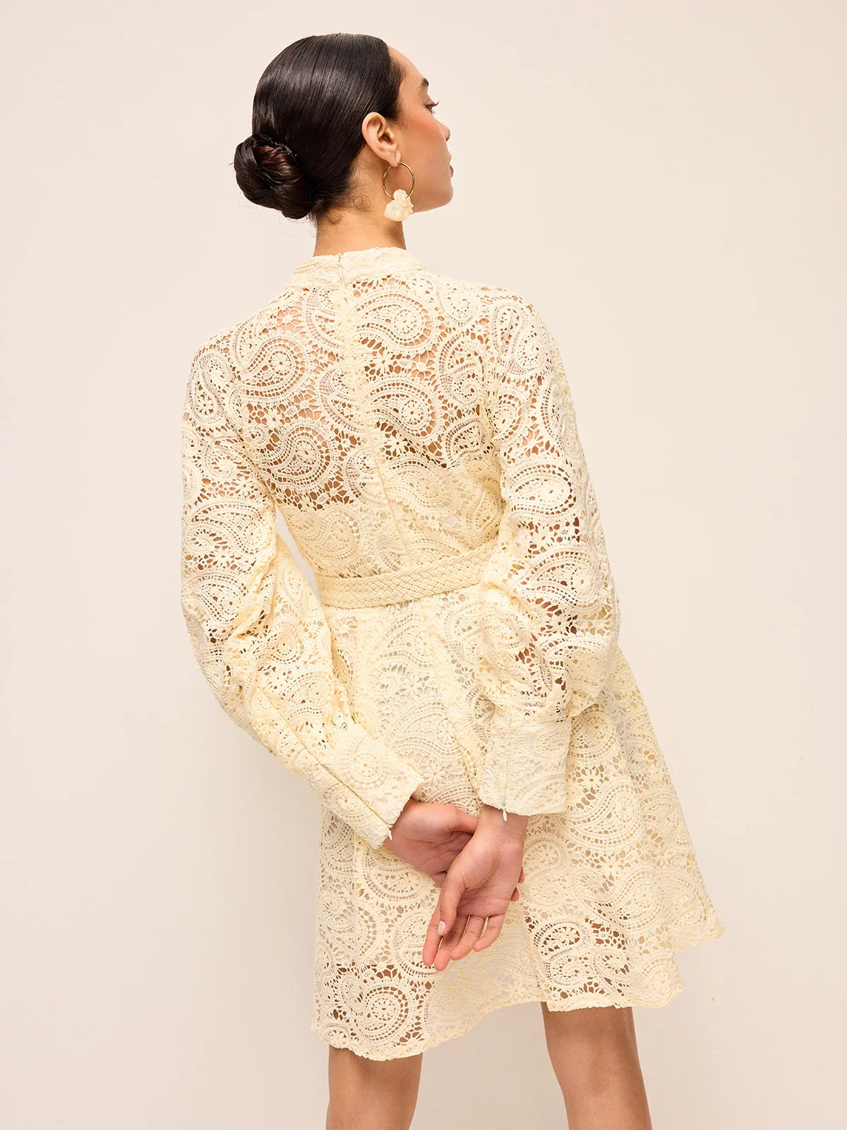 Semi-Sheer Lace Belted Dress