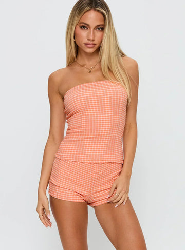 People Pleaser Strapless Set Orange Check
