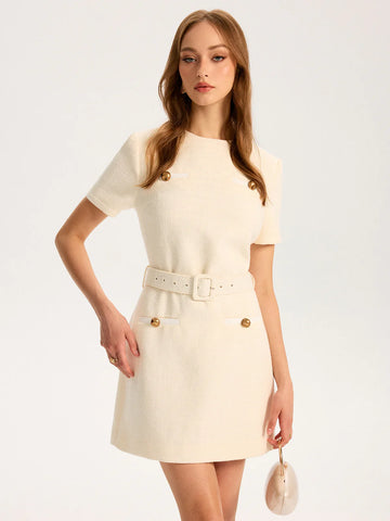 Metal Detail Belted Mini Dress