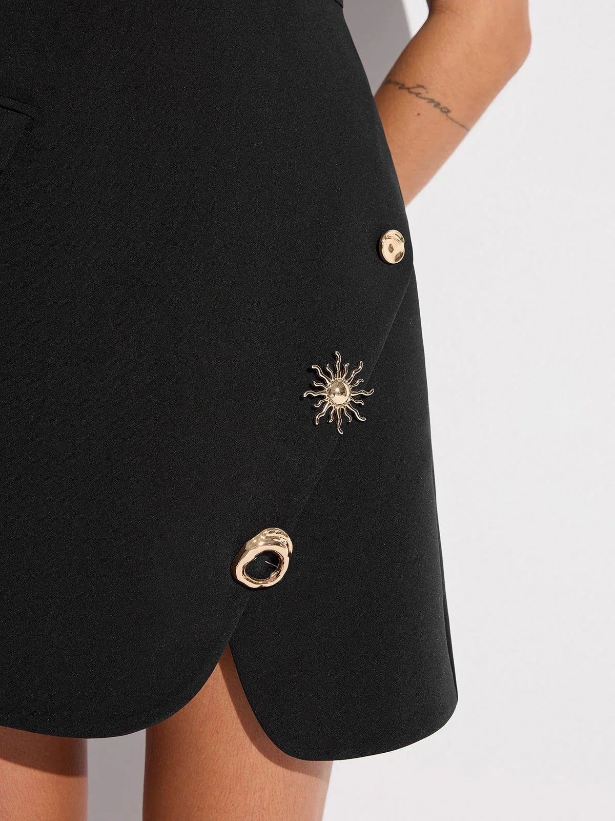 Sleeveless Fitted Asymmetric Metal Detail Mini Dress