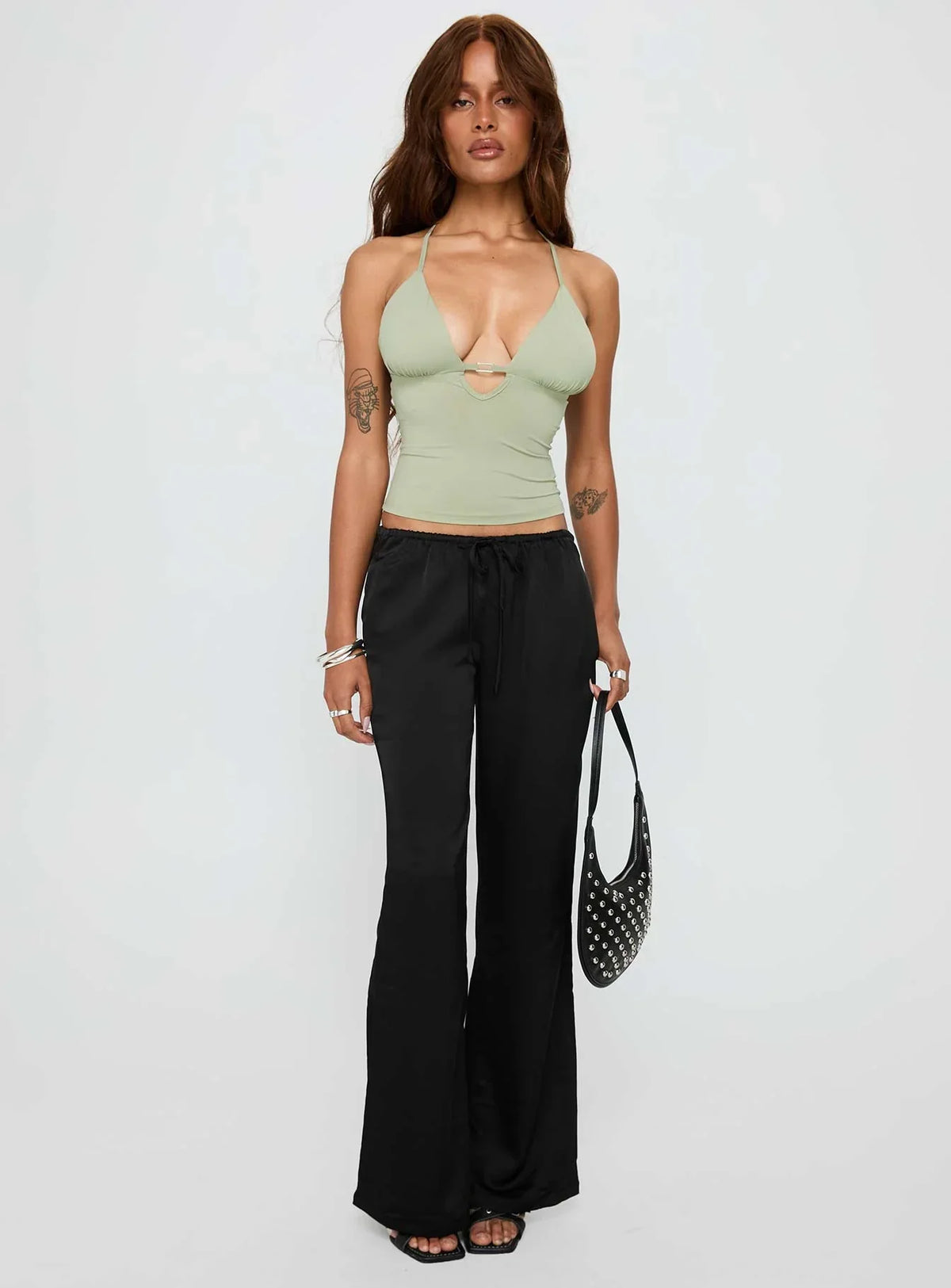 Norwalk Plunge Neck Top Sage