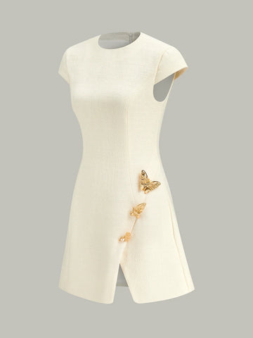 Butterfly Embellished Cap Sleeve Dress