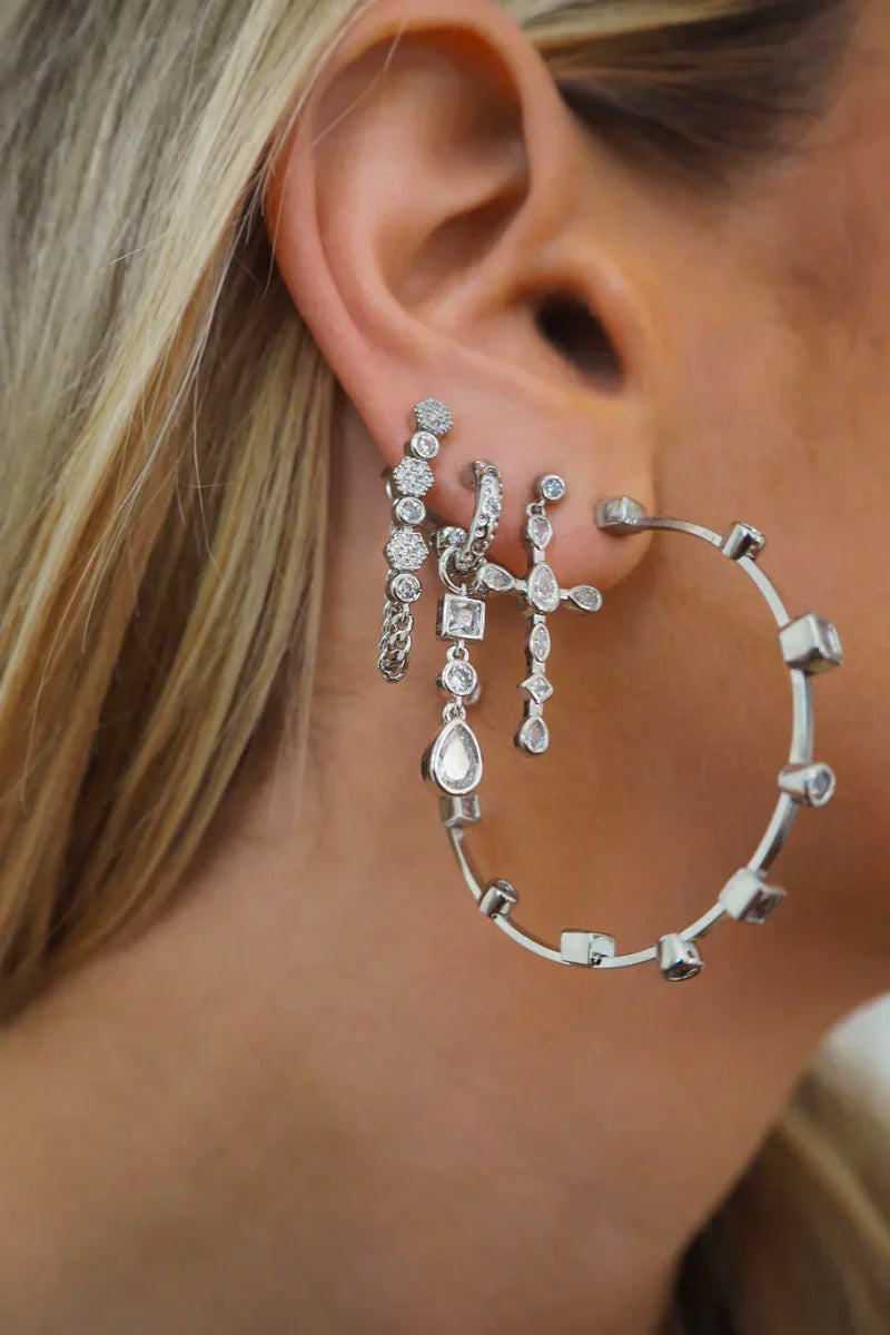 LUV AJ Bezel Stone Charm Huggies
