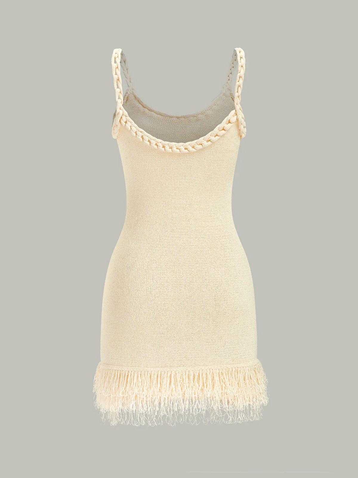 Braided Rope Strap Fringe Hem Sweater Dress