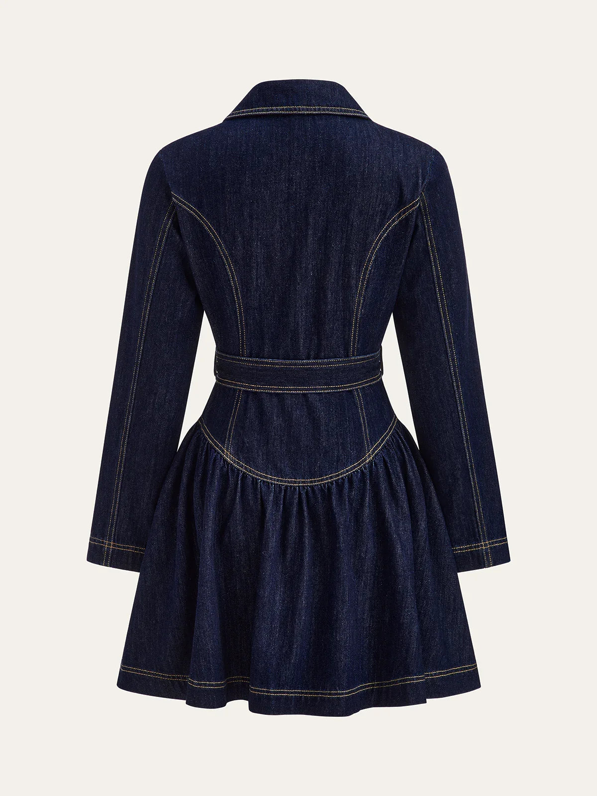 Metal Button Belted Denim Flare Mini Dress