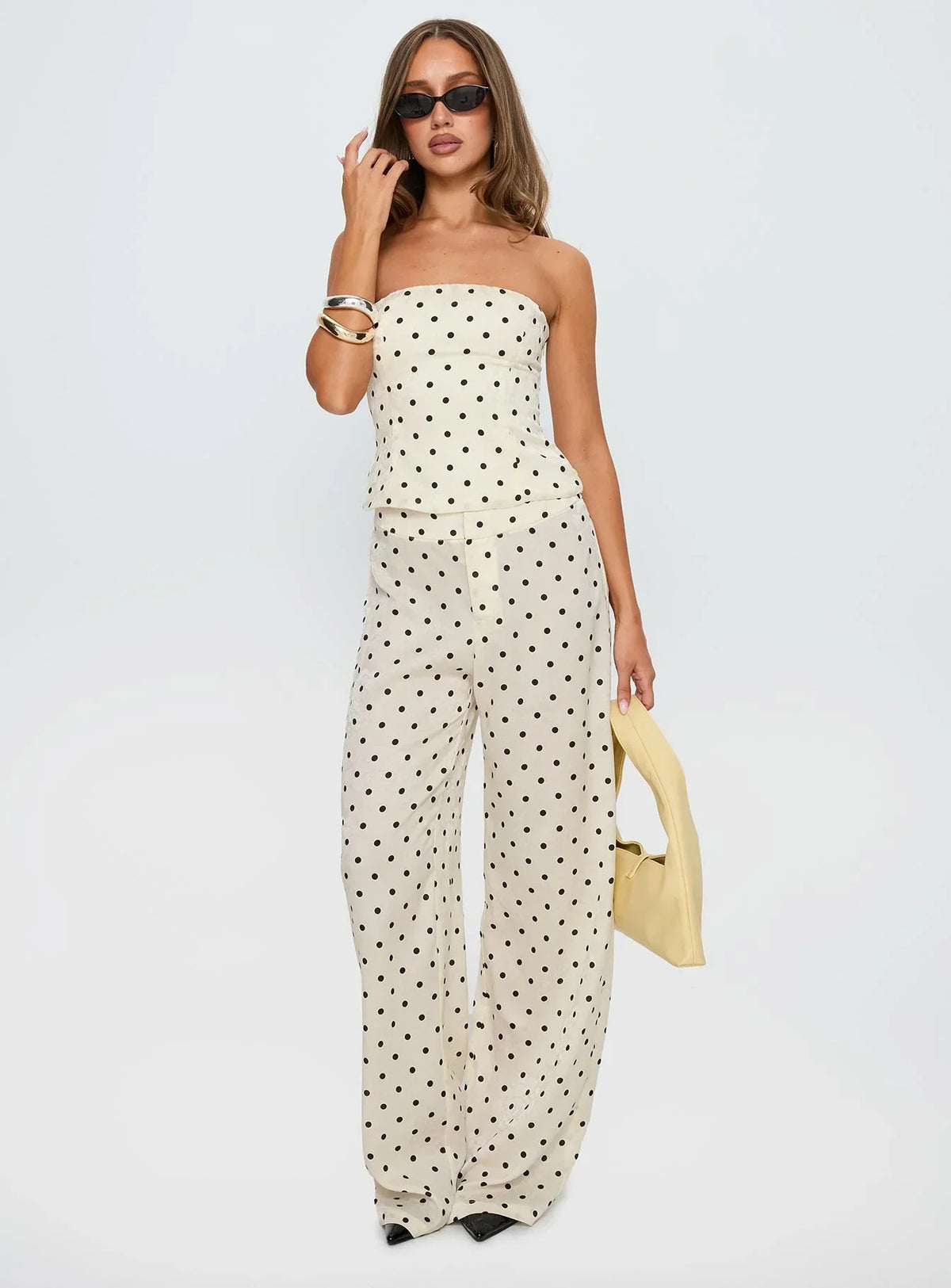 Powdered Sugar Strapless Set Cream Polka
