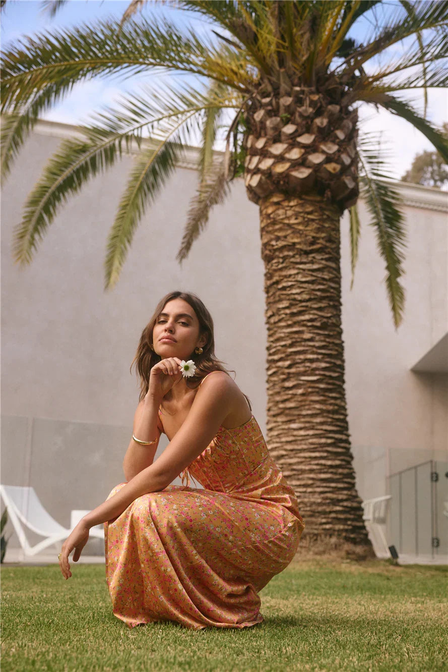 Florence Satin Maxi Dress Orange