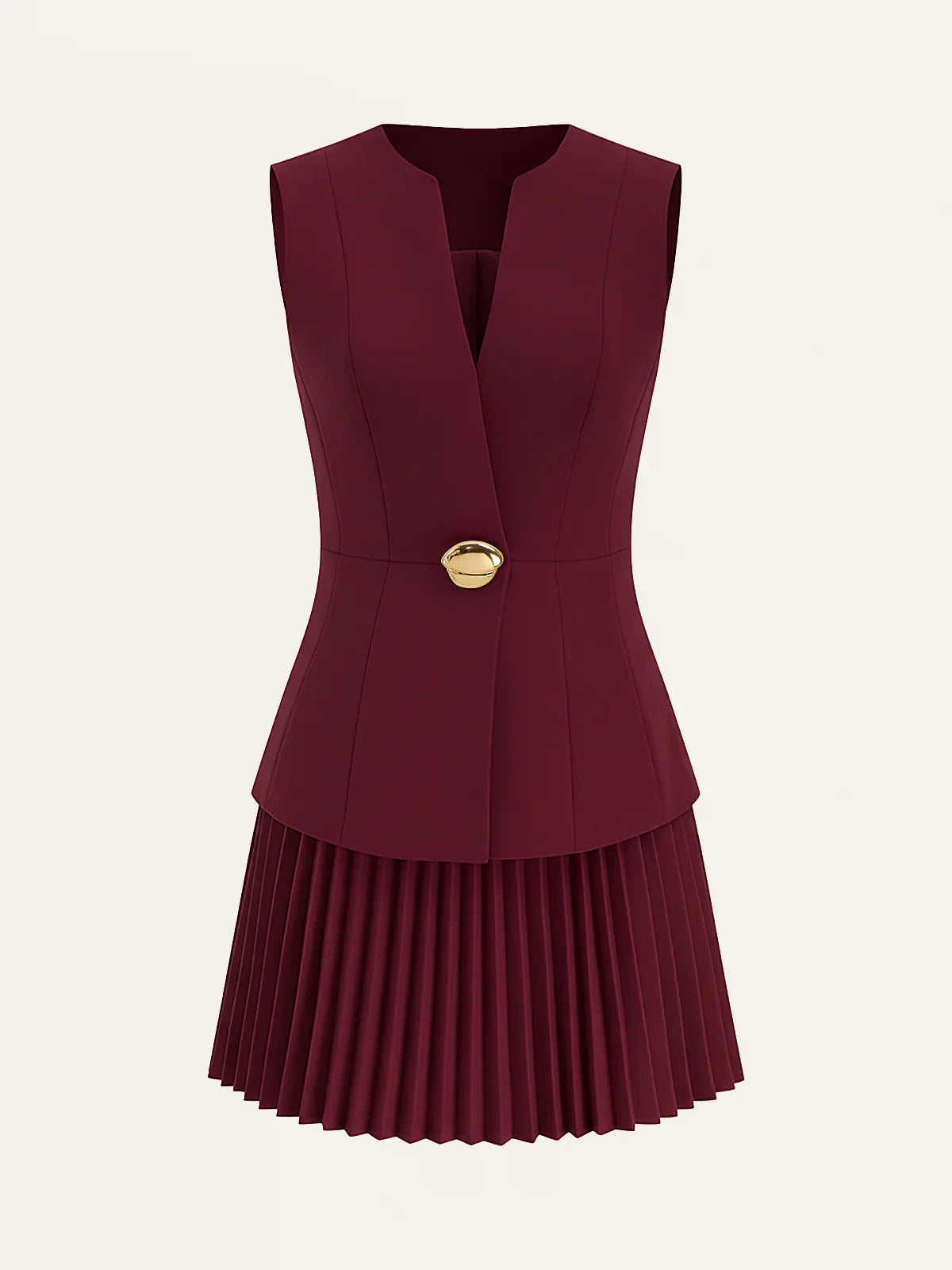 Sleeveless Metal Detail Pleated Mini Dress
