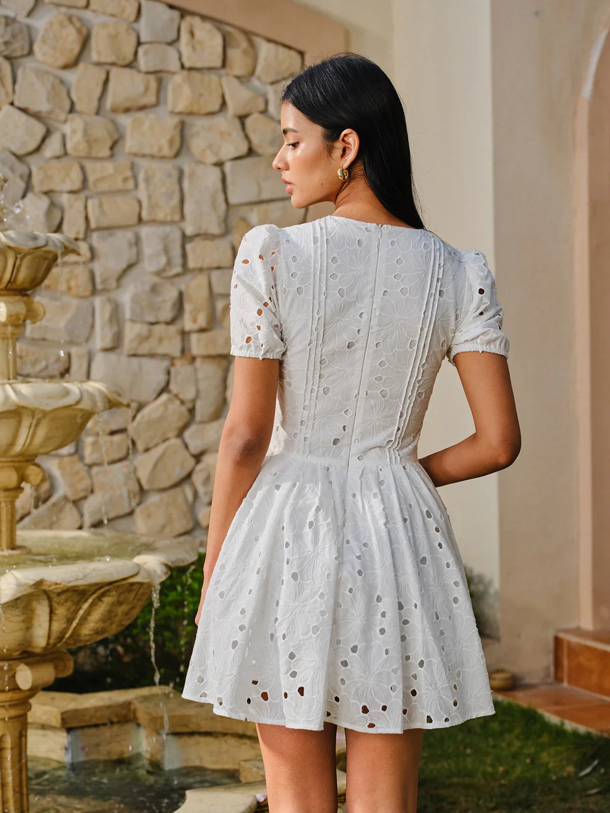 Cotton Eyelet Puff Sleeve Dress