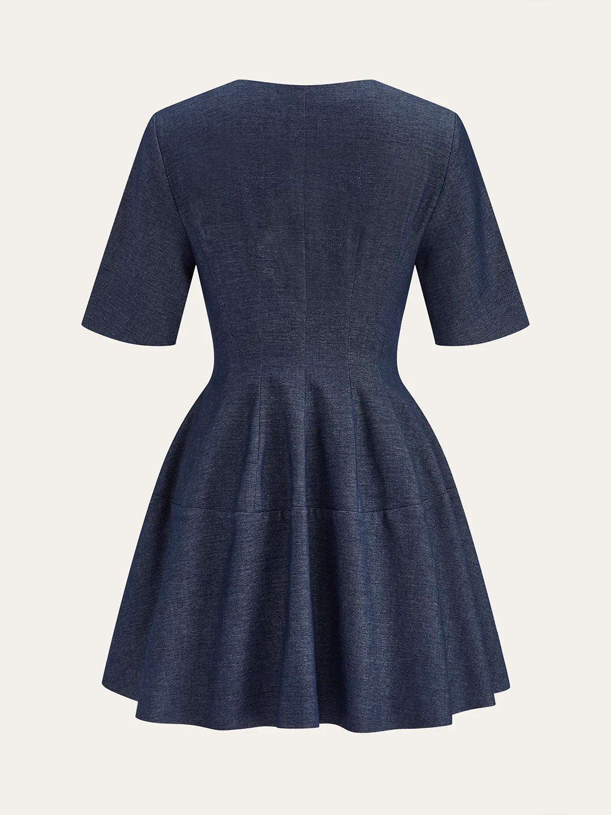 Denim Short Sleeved Zip-Front Mini Dress