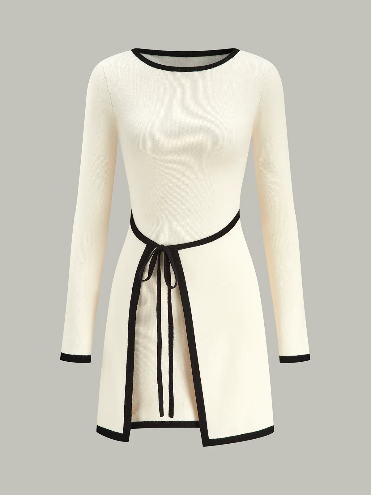 Contrast Trim Long Sleeve Sweater Dress