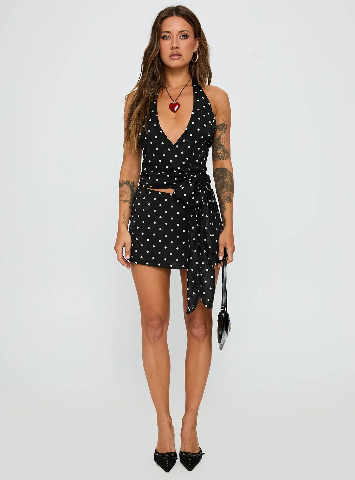Beffanie Halter Wrap Set Black Polka Dot
