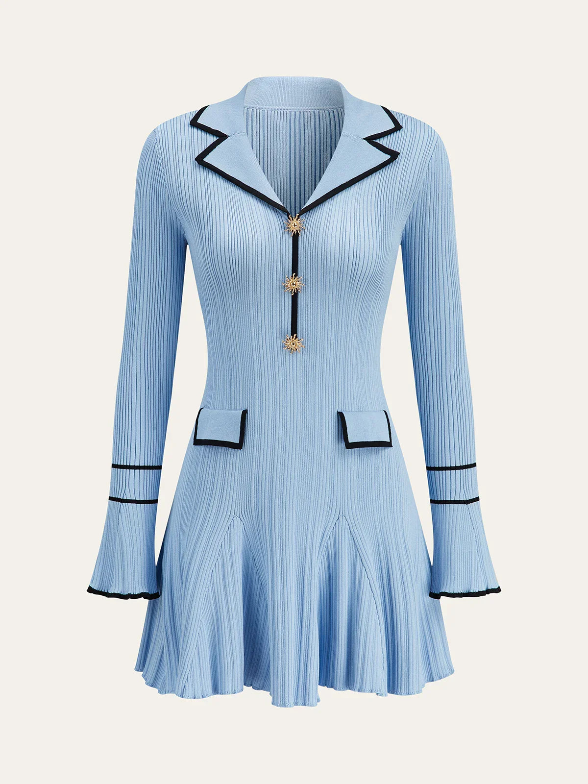 Contrast Trim Lapel Knit Dress